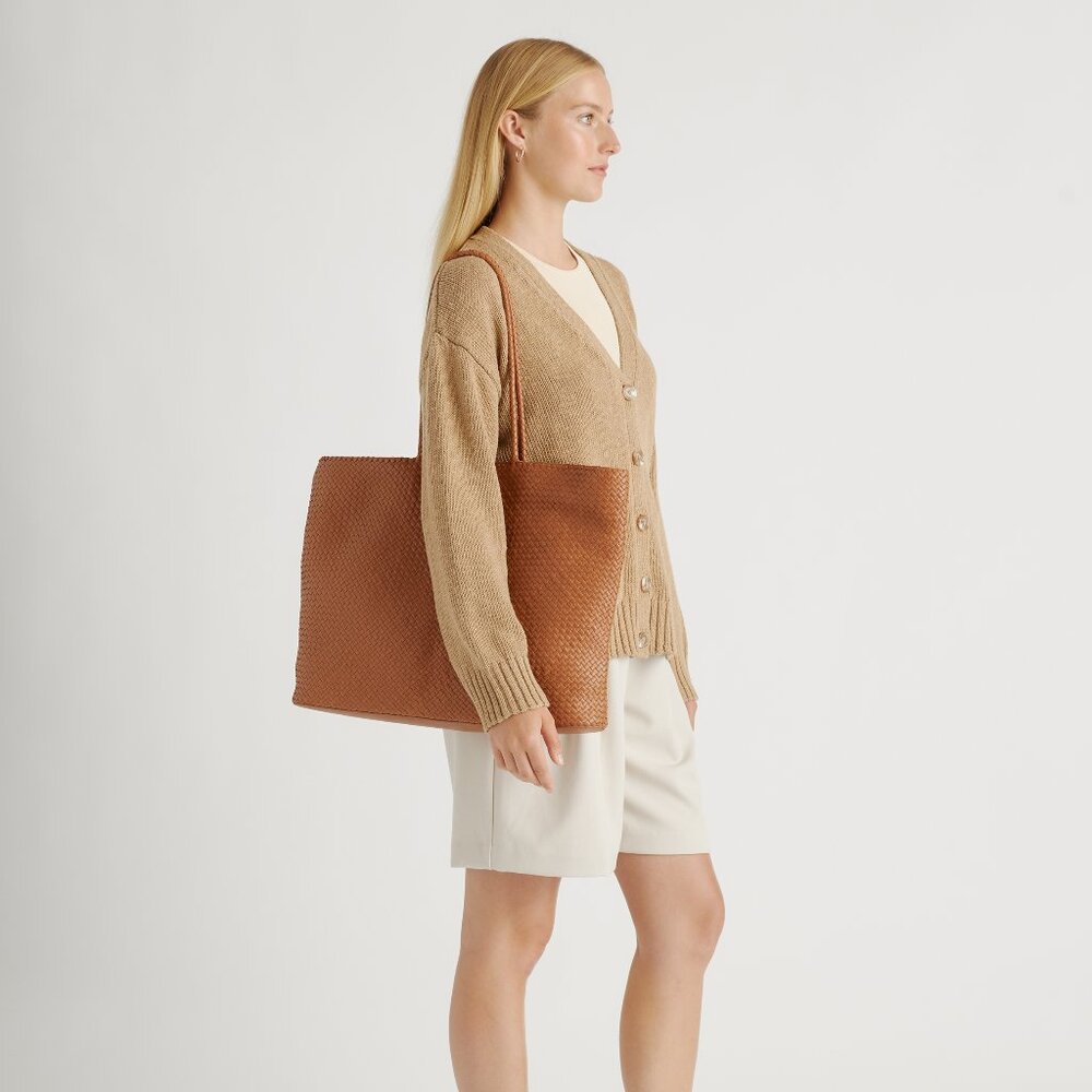 Quince - Italian Leather Handwoven Tote - Cognac
